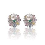 18K White Gold Diamond + Emerald + Sapphires Earrings // Pre-Owned