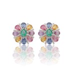 18K White Gold Diamond + Emerald + Sapphires Earrings // Pre-Owned