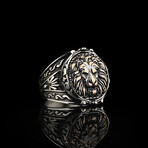 925 Sterling Silver Lion Head Ring // Silver + Bronze (8)
