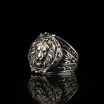 925 Sterling Silver Lion Head Ring // Silver + Bronze (6.5)