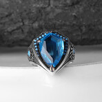 925 Sterling Silver Shield Shape Aquamarine Stone Ring // Silver + Blue (6.5)