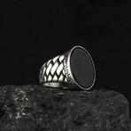 925 Sterling Silver Onyx Stone Minimalist Ring // Style 2 // Silver + Black (10)