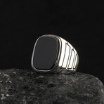 925 Sterling Silver Onyx Stone Minimalist Ring // Style 1 // Silver + Black (8)