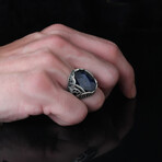 925 Sterling Silver Sapphire Stone Ring // Silver + Blue (8.5)