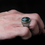 925 Sterling Silver Natural Moss Agate Stone Ring // Style 2 // Silver + Green (8)