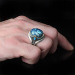 925 Sterling Silver Natural Azurite Stone Ring // Style 2 // Silver + Blue (9.5)