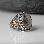 925 Sterling Silver Natural Moss Agate Stone Ring // Style 1 // Silver + Green (9)