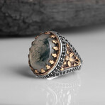 925 Sterling Silver Natural Moss Agate Stone Ring // Style 1 // Silver + Green (10.5)