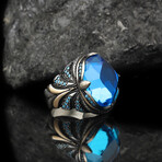 925 Sterling Silver Blue Topaz Stone Ring // Silver + Blue (10.5)