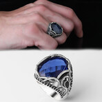 925 Sterling Silver Sapphire Stone Ring // Silver + Blue (8.5)