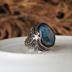 925 Sterling Silver Natural Azurite Stone Ring // Style 1 // Silver + Blue (7.5)