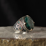 925 Sterling Silver Natural Emerald Stone Ring // Silver + Green (10.5)
