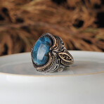 925 Sterling Silver Natural Azurite Stone Ring // Style 1 // Silver + Blue (8)