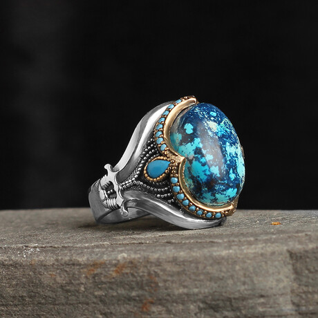925 Sterling Silver Natural Azurite Stone Ring // Style 2 // Silver + Blue (6.5)