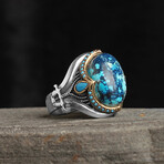 925 Sterling Silver Natural Azurite Stone Ring // Style 2 // Silver + Blue (10)