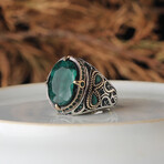 925 Sterling Silver Natural Emerald Stone Ring // Silver + Green (10)