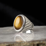 925 Sterling Silver Tiger's Eye Gemstone Minimalist Ring // Silver + Brown (10.5)