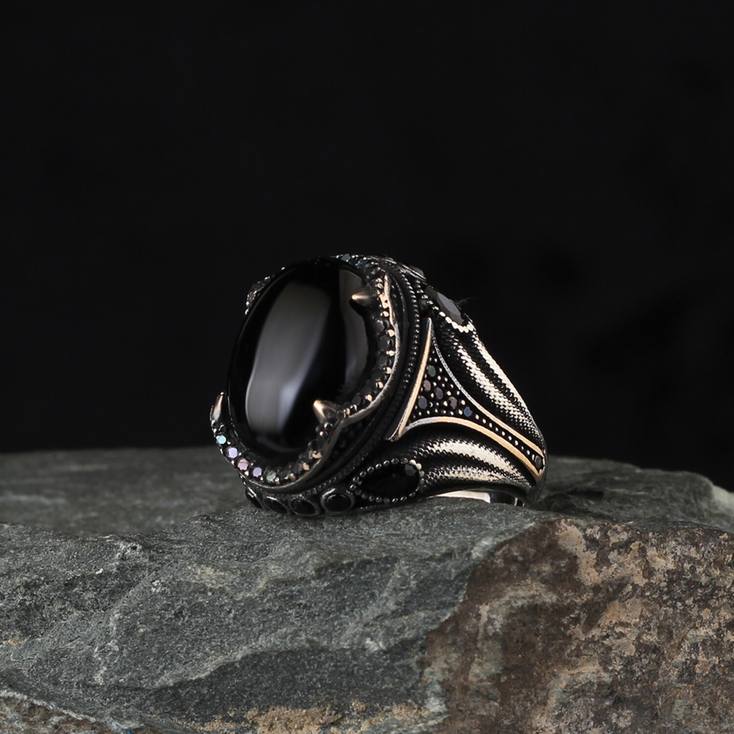 925 Sterling Silver Onyx Stone Minimalist Ring // Style 3 // Silver ...