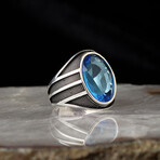 925 Sterling Silver Aquamarine Gemstone Minimalist Ring // Silver + Blue (9.5)