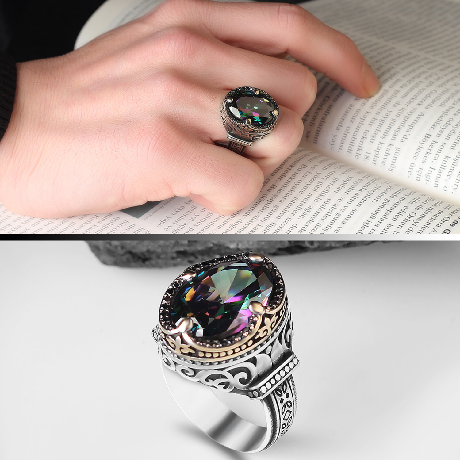925 Sterling Silver Mystic Topaz Stone Ring // Style 2 // Multicolor (9 ...