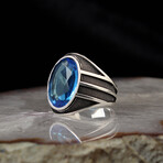 925 Sterling Silver Aquamarine Gemstone Minimalist Ring // Silver + Blue (8.5)