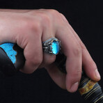 925 Sterling Silver Aquamarine Gemstone Scorpion Engraved Ring // Silver + Blue (8)
