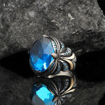 925 Sterling Silver Blue Topaz Stone Ring // Silver + Blue (6.5)