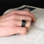 925 Sterling Silver Onyx Stone Ring // Silver + Black (6.5)