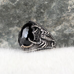 925 Sterling Silver Black Zircon Gemstone Scorpion Engraved Ring // Silver + Black (10.5)