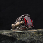 925 Sterling Silver Garnet Stone Eagle Model Ring // Silver + Red (7)