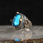 925 Sterling Silver Aquamarine Stone Ring // Style 2 // Silver + Blue (6.5)
