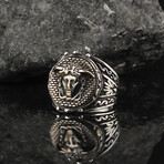 925 Sterling Silver Medusa Shape Ring // Silver + Bronze (10.5)