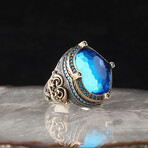 925 Sterling Silver Aquamarine Stone Ring // Style 2 // Silver + Blue (8.5)