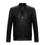 Mock Neck Front Seams Detail Racer Jacket // Black (2XL)