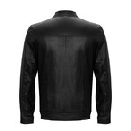 Mock Neck Front Seams Detail Racer Jacket // Black (2XL)