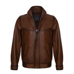 Bomber Mock Neck Leather Jacket // Chestnut (S)