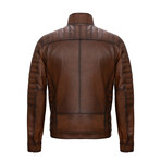 Mock Neck Quilted Racer Jacket // Brown (2XL)