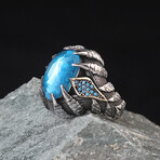 925 Sterling Silver Aquamarine Stone Claw Shape Ring // Silver + Blue (8.5)