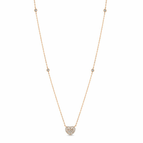 18k Rose Gold Diamond Heart Necklace // 16" // New