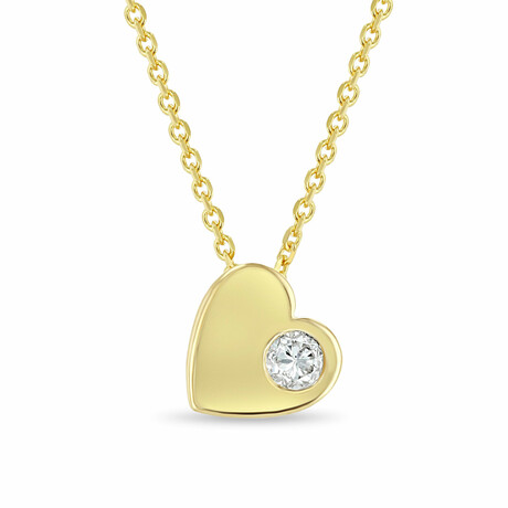 18k Yellow Gold Diamond Heart Necklace // 16" // New