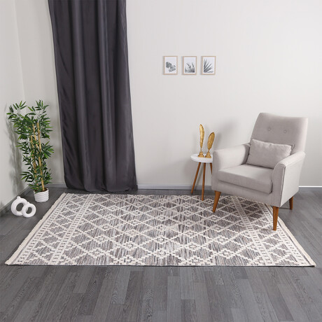 Halıstores Scandinavian Patterned Decorative Rug // Brown + Beige // 4.9' x 7.6'