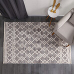 Halıstores Scandinavian Patterned Decorative Rug // Brown + Beige // 4.9' x 7.6'