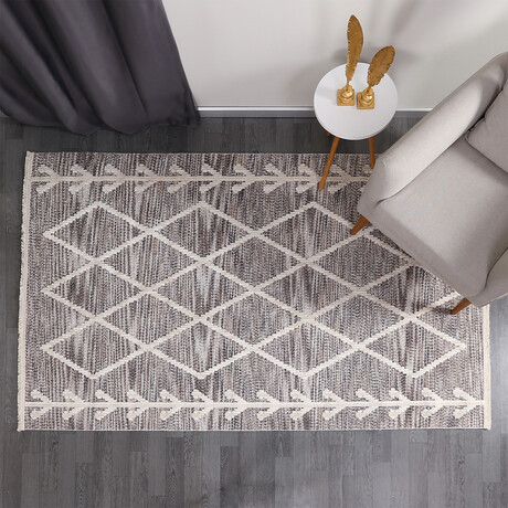 Halıstores Scandinavian Patterned Decorative Rug // Brown + White // 4.9' x 7.6'