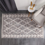 Halıstores Scandinavian Patterned Decorative Rug // Brown + White // 4.9' x 7.6'