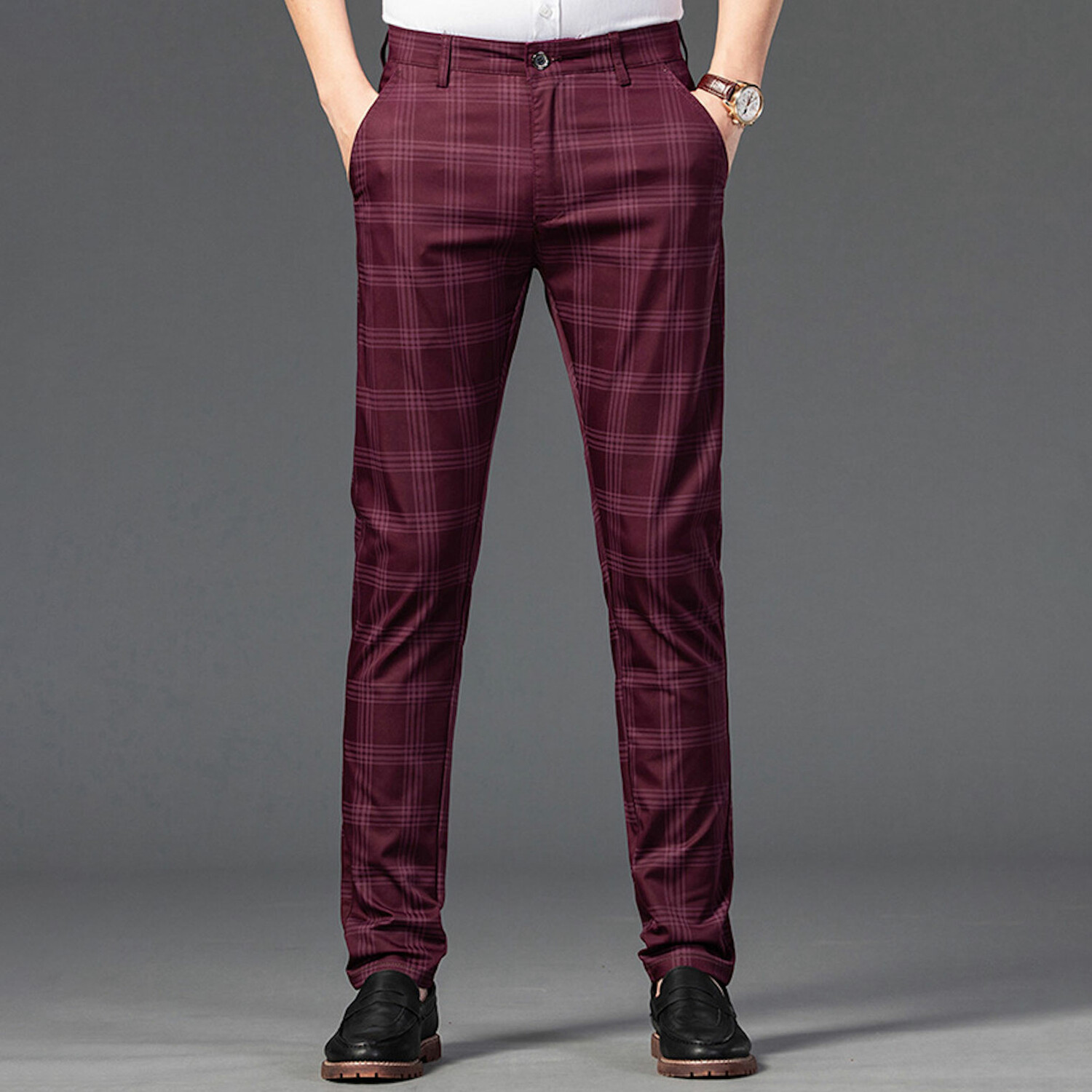 Plaid Chino Pants // Style 2 // Burgandy (31) - Celino Chino Pants ...