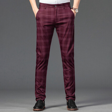 Plaid Chino Pants // Style 2 // Burgandy (34) - Celino Chino Pants ...