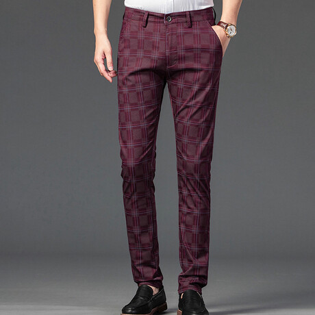 Plaid Chino Pants // Style 1 // Burgandy (30)