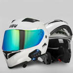 Bluetooth Motorcycle Helmet // Turquoise Visor // White (L)