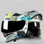 Bluetooth Motorcycle Helmet // Black Visor // Silver + Neon Yellow (M)