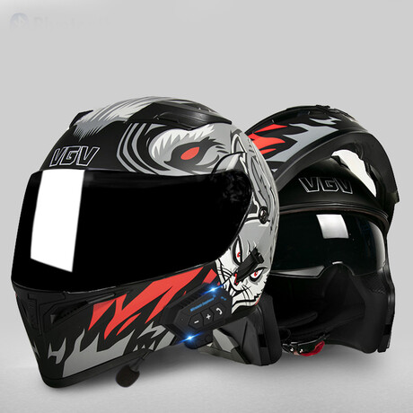 Bluetooth Motorcycle Helmet // Black Visor // Black + Red + Gray (M)